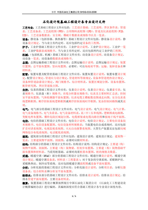 石化设计院基础工程设计各专业设计文件