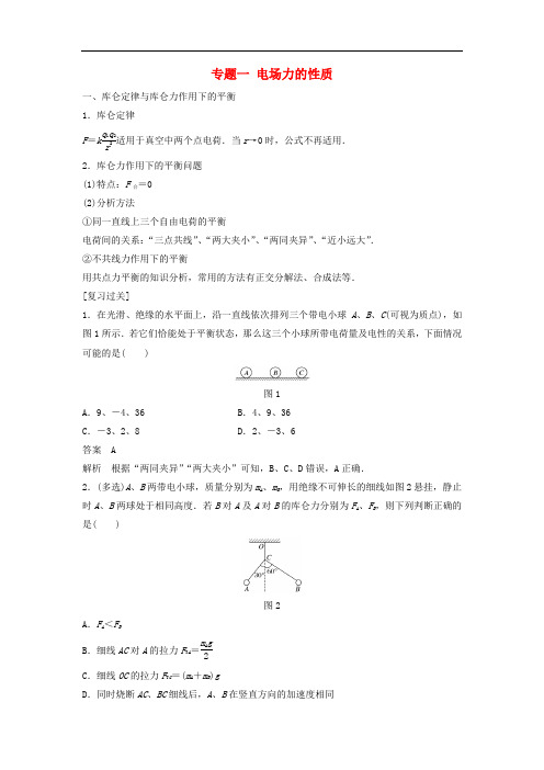 高中物理 专题一 电场力的性质学案 新人教版选修31