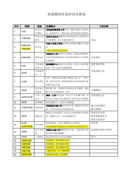 英国作息时间安排表