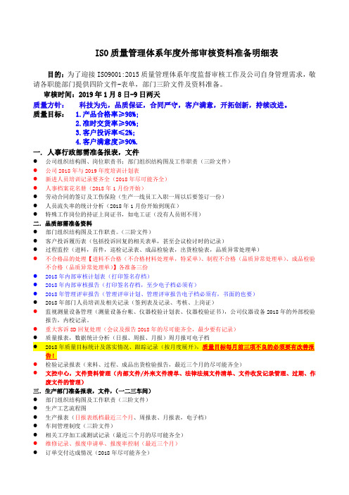 ISO精编质量管理体系外审各部门准备文件