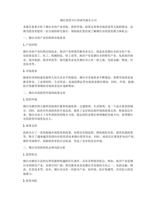 烟台投资可行性研究报告公司