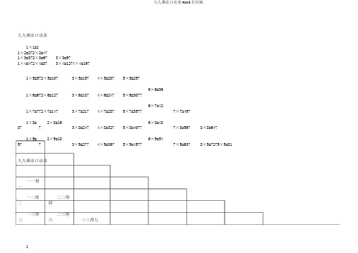 九九乘法口诀表word打印版