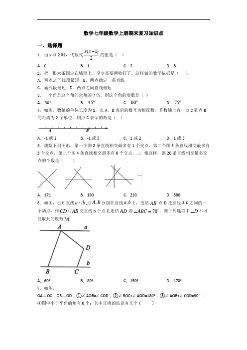 数学七年级数学上册期末复习知识点