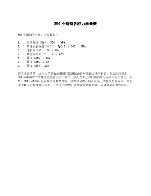 304不锈钢各种力学参数