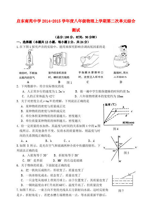 启东南苑中学八年级物理上学期第二次单元综合测试(无答案) 苏科版