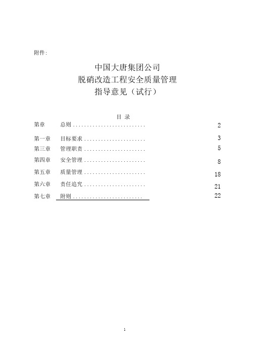 中国大唐集团公司脱硝改造工程安全质量管理指导意见(试行)资料.精讲