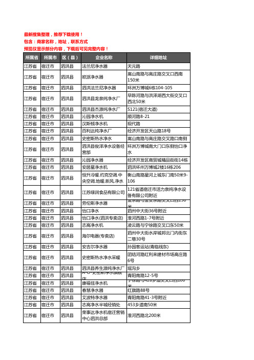 新版江苏省宿迁市泗洪县净水器企业公司商家户名录单联系方式地址大全33家