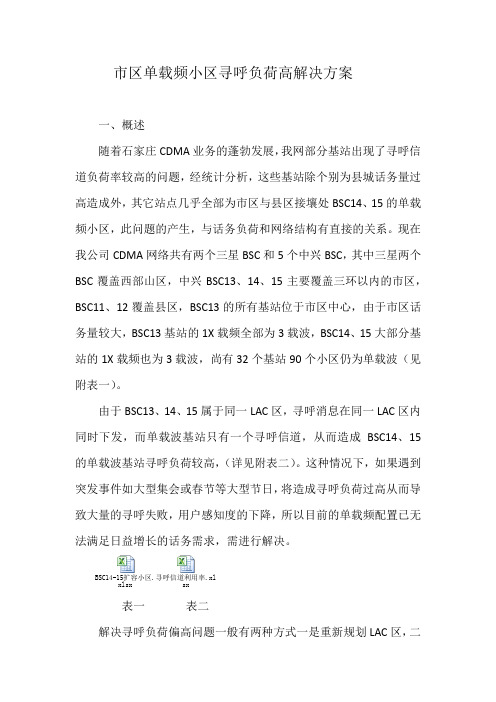 寻呼信道高负荷解决方 案及边界规划