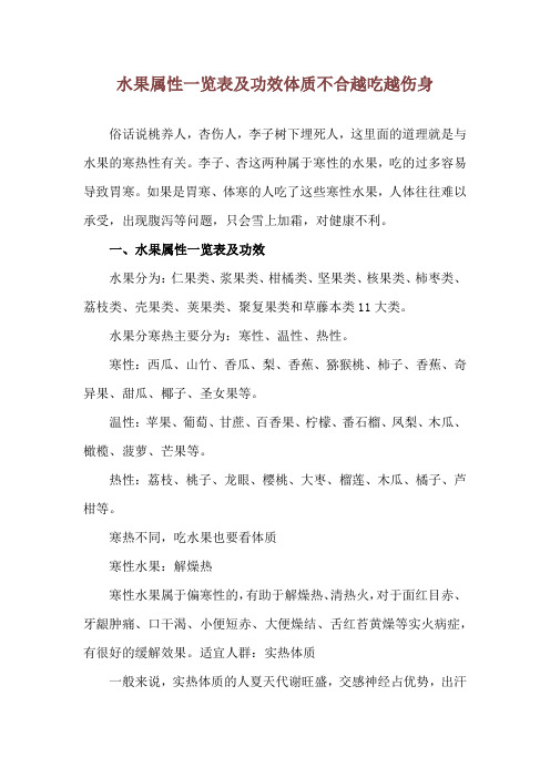 水果属性一览表及功效 体质不合越吃越伤身