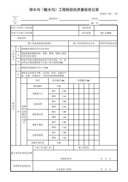 排水沟(截水沟)工程检验批质量验收记录