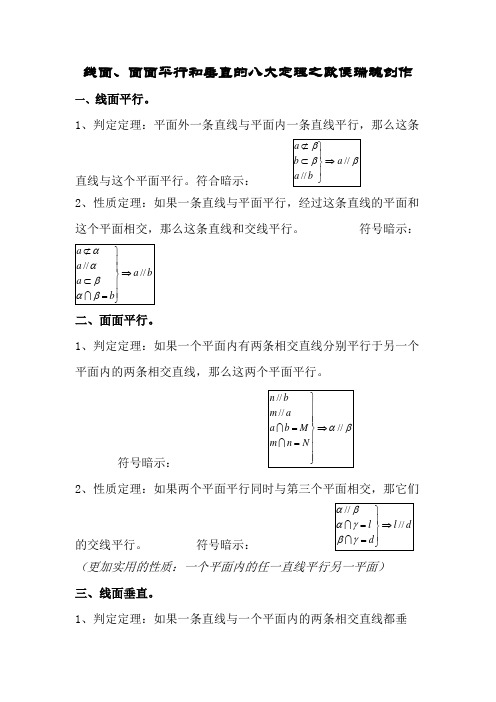 线面、面面平行和垂直的八大定理-平面八大定理