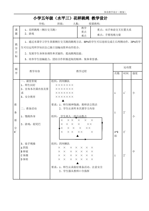 水平三(五年级)体育《花样跳绳》教学设计(附教案)