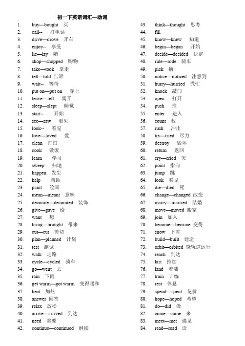(完整版)初一下英语词汇--动词