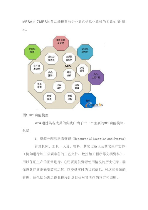 MES的各功能模型