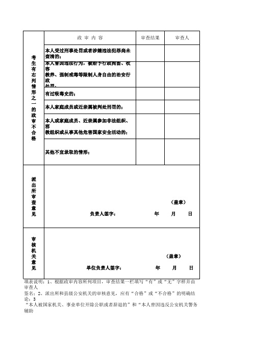 辅警报名政审表格