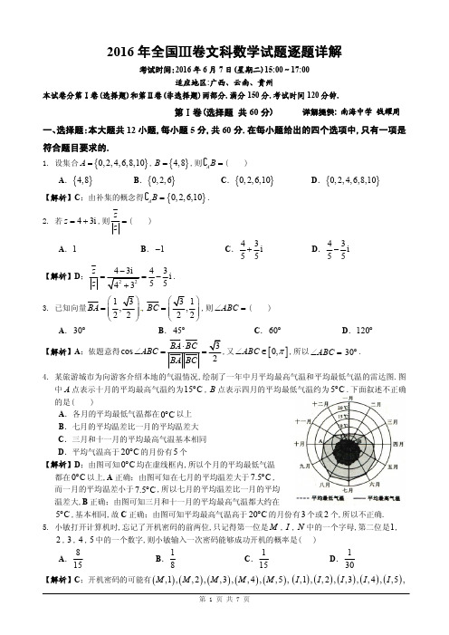 [全国Ⅲ卷]2016年全国Ⅲ卷文科数学(全解析)