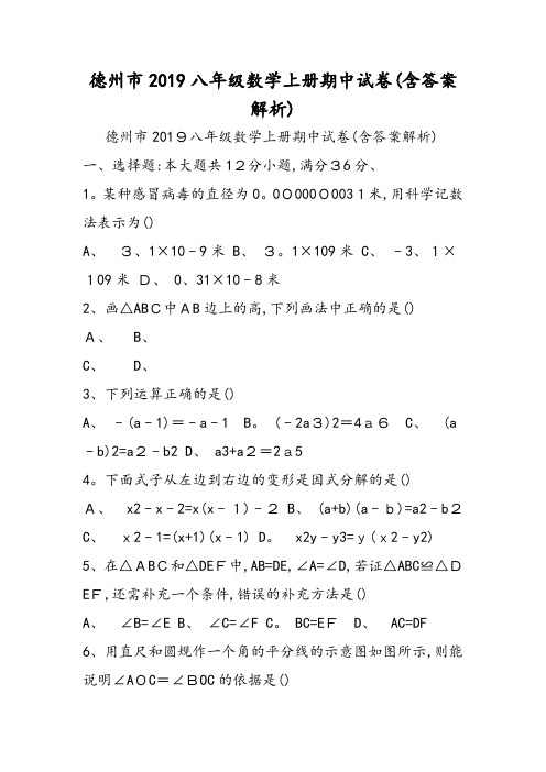 八年级数学上册期中试卷