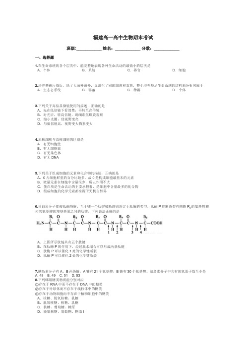 福建高一高中生物期末考试带答案解析
