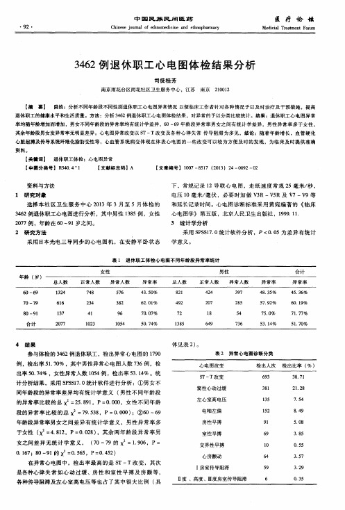 3462例退休职工心电图体检结果分析