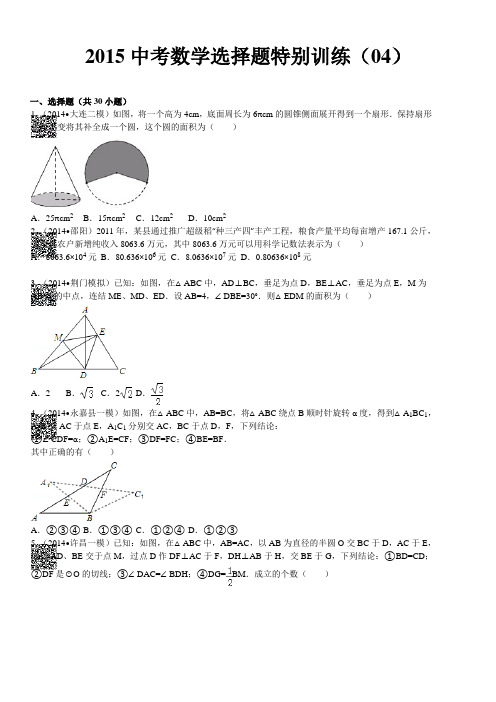 2015中考数学选择题特别训练(04)