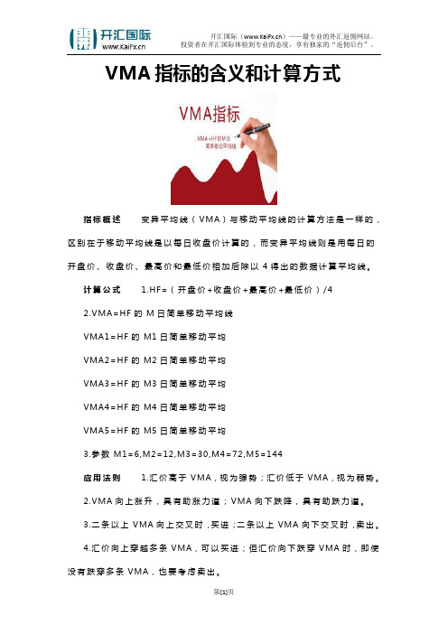 VMA指标的含义和计算方式