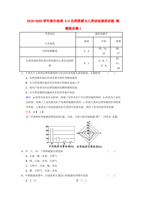 2019-2020学年高中地理 4-3自然资源与人类活动规范训练 湘教版必修1.doc