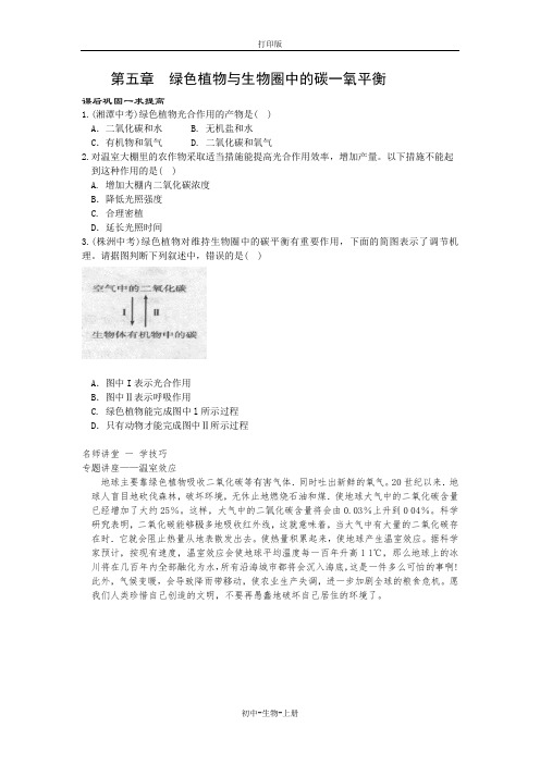 人教版生物-七年级上册-第五章  绿色植物与生物圈中的碳氧平衡——课后巩固