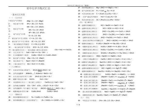 (完整版)初中化学方程式汇总(整理)