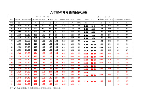 小学体育体能期末考核评分标准