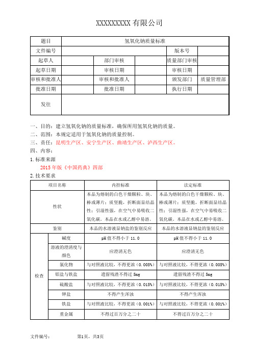 氢氧化钠质量标准