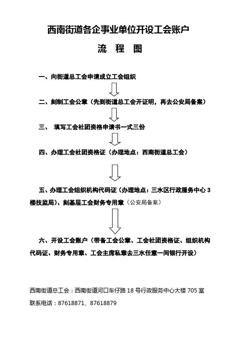 西南街道各企事业单位开设工会账户流程图-西南总商会
