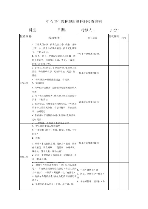 中心卫生院护理质量控制检查细则