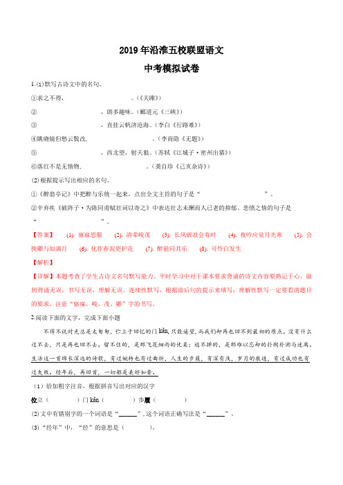 【校级联考】安徽省沿淮五校联盟2019届九年级中考模拟考试语文试题(解析版)