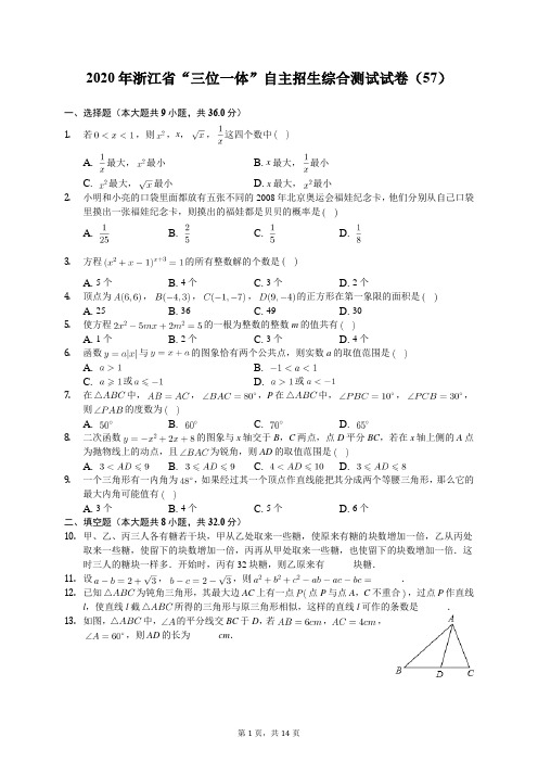 2020年浙江省“三位一体”自主招生综合测试试卷(57)(有答案解析)