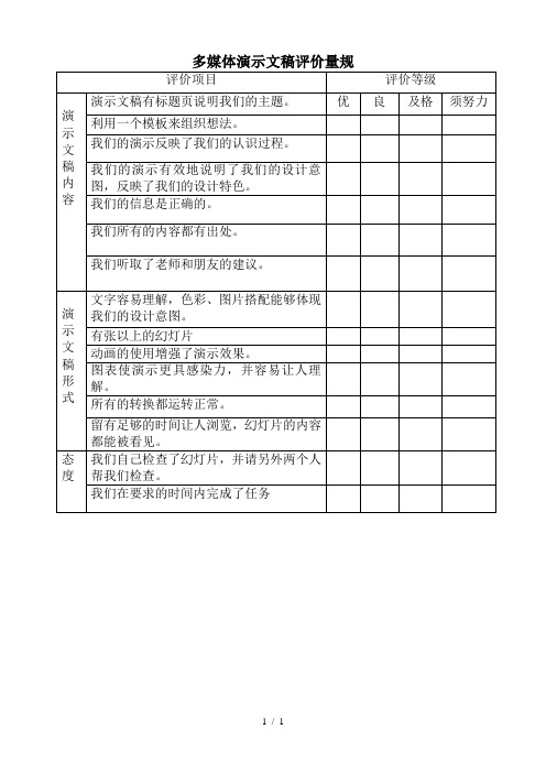 多媒体演示文稿评价量规