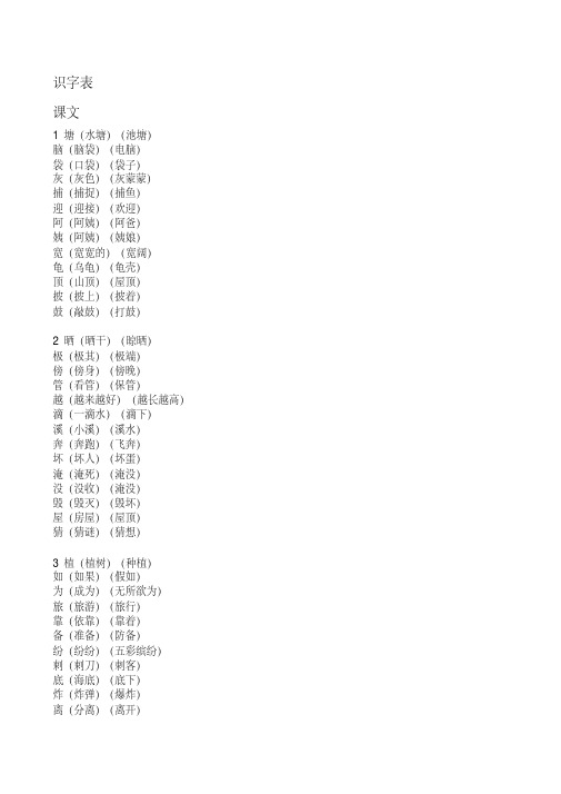 二年级上册语文生字表组词