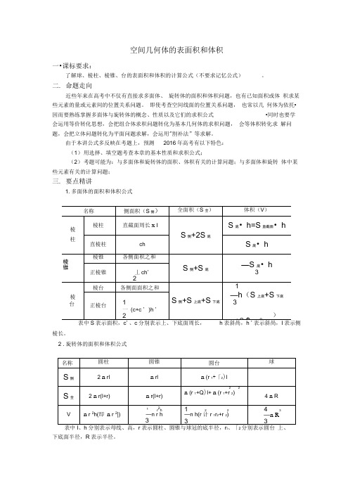 空间几何体的表面积和体积经典例题