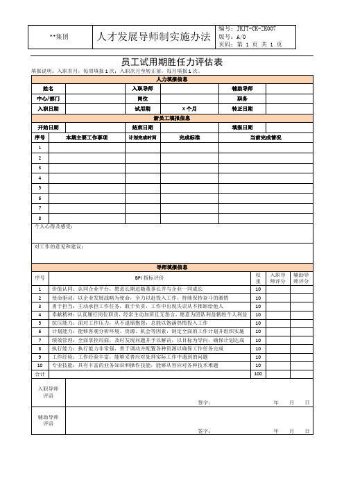 员工试用期胜任力评估表