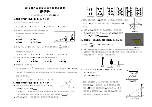 2013届中考初中数学毕业班联考试题含答案