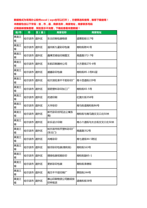 2020新版黑龙江省哈尔滨市道外区印刷工商企业公司商家名录名单黄页联系电话号码地址大全113家