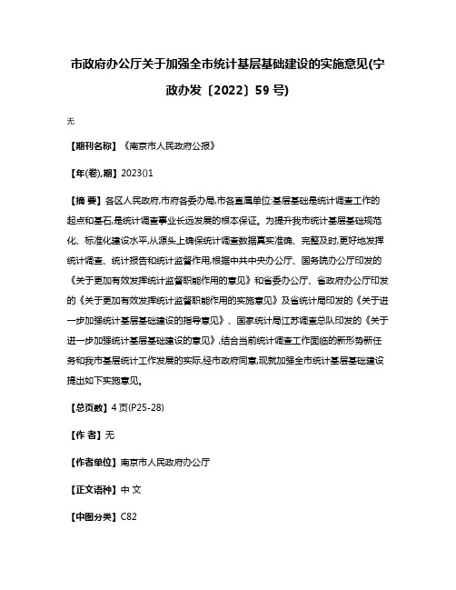 市政府办公厅关于加强全市统计基层基础建设的实施意见(宁政办发〔2022〕59号)