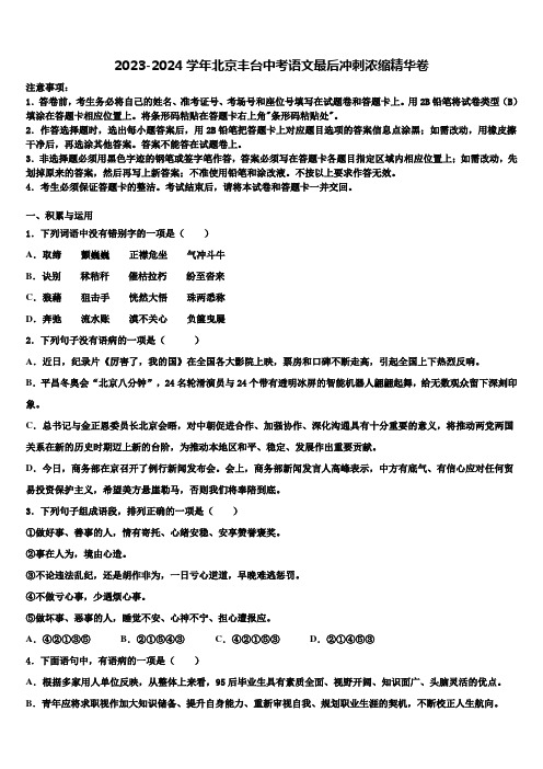 2023-2024学年北京丰台中考语文最后冲刺浓缩卷含解析