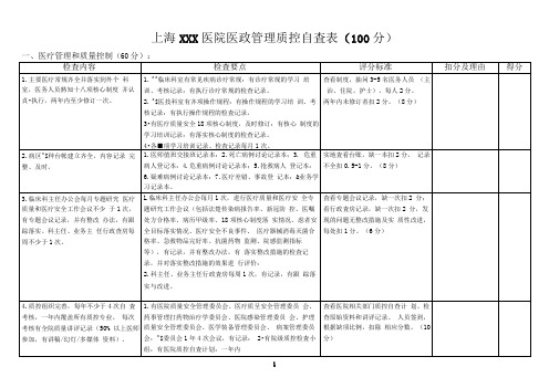 上海医政、病案、药事、门诊、设备管理质控自查表