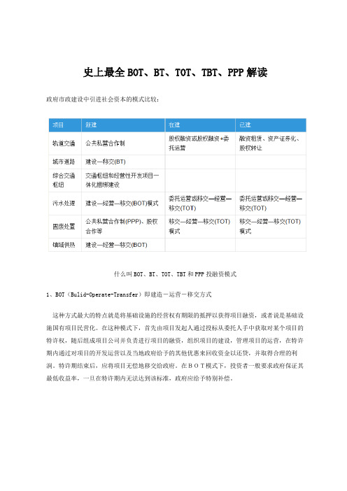 史上最全BOT、BT、PPP模式解读