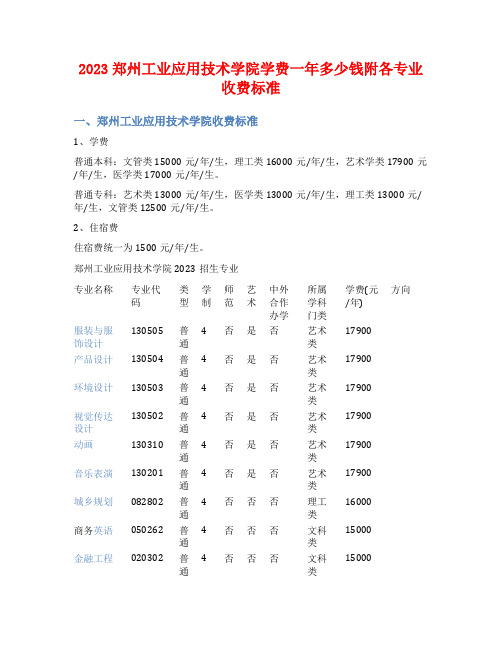 2023郑州工业应用技术学院学费一年多少钱附各专业收费标准