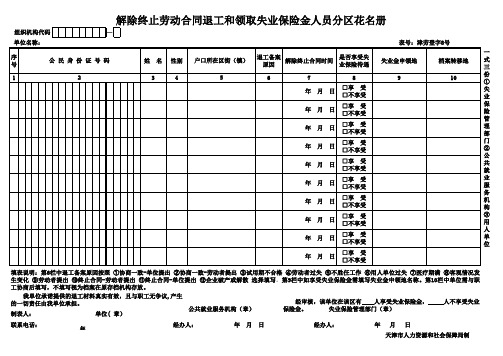 解除终止劳动合同退工和领取失业保险金人员分区花名册