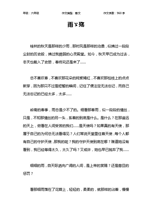 雨ゞ殇作文【小学六年级1000字】