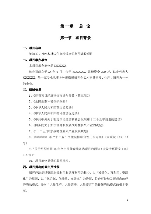 年加工2万吨木材边角余料综合再利用建设项目可行性研究报告