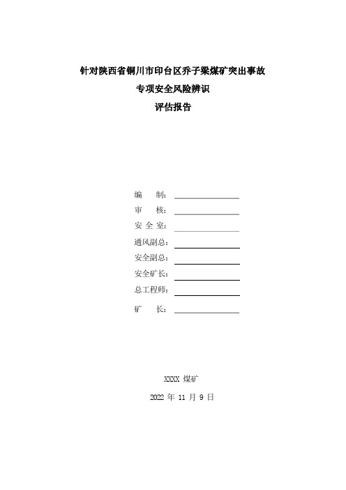 煤与瓦斯突出事故专项安全风险辨识评估报告