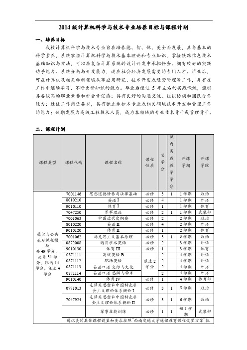 2014级计算机科学与技术培养计划